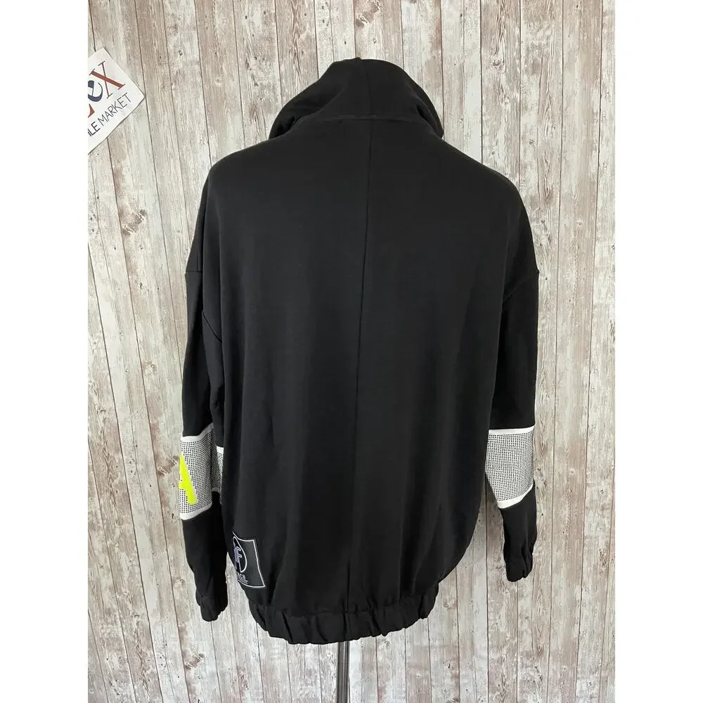 Los Angeles Fitch Hoodie Mens Medium Beaded Black Sweatshirt Oversized N151